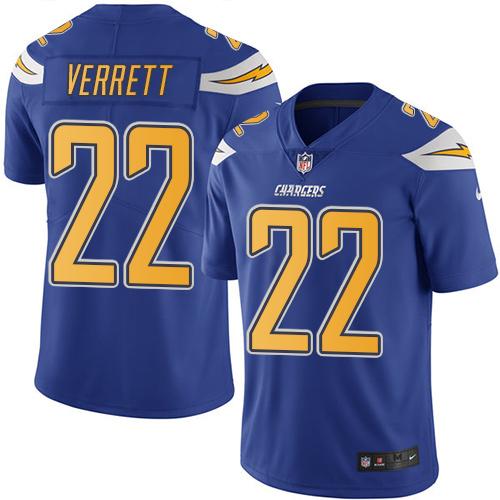 Nike Chargers #22 Jason Verrett Electric Blue Men's Stitched NFL Limited Rush Jersey - Click Image to Close